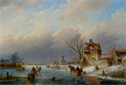 Figures on the Ice in a Winter Landscape painting - Jan Jacob Coenraad Spohler Figures on the Ice in a Winter Landscape art painting